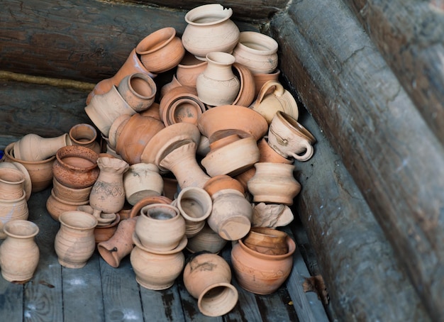 Ceramic clay terracotta jug pot vase kitchen souvenirs in a handmade ceramics street store