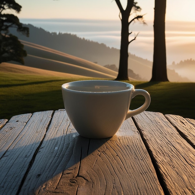 Photo ceramic coffee cup with a smooth rounded rim and a subtle hint of morning dew