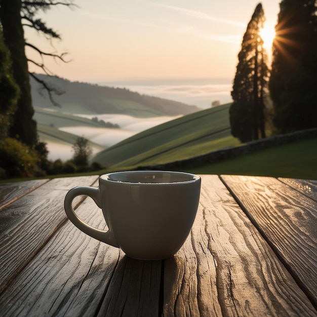 Photo ceramic coffee cup with a smooth rounded rim and a subtle hint of morning dew