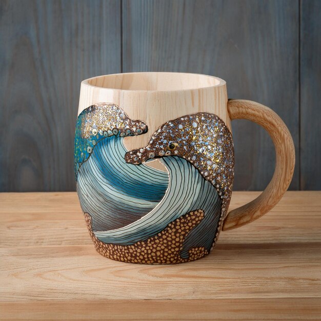 Photo a ceramic coffee mug with a bird on it