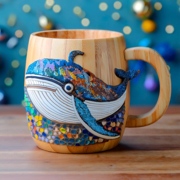 Photo a ceramic coffee mug with a blue fish on it