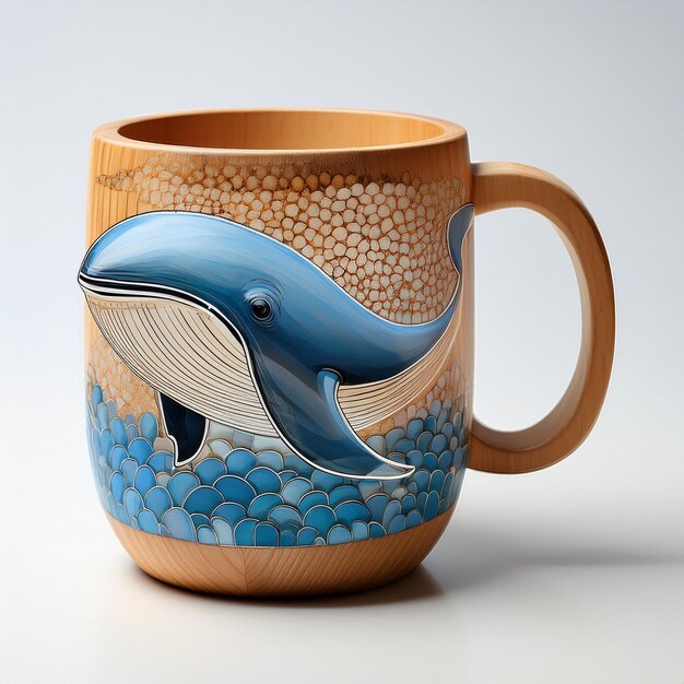 Photo a ceramic coffee mug with a whale on the side