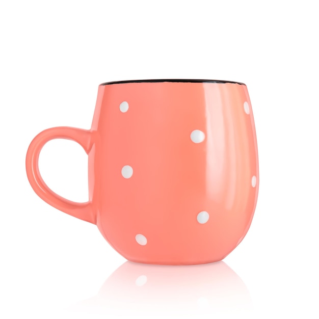 Ceramic cup Ceramic mug with pattern isolated on white background Cup with a handle Pink mug