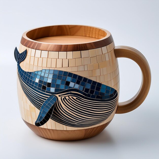 a ceramic cup with a fish on it that has a fish on it