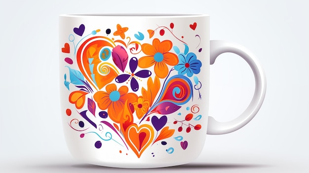 Photo ceramic cup with floral pattern on a white background