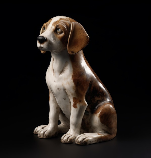 A ceramic dog statue with a black background and the words " dog " on the front.