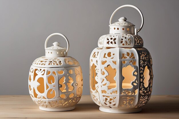 Photo ceramic lantern with cutouts