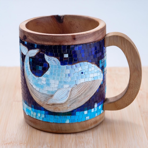 Photo a ceramic mug with a bird on it sits on a table