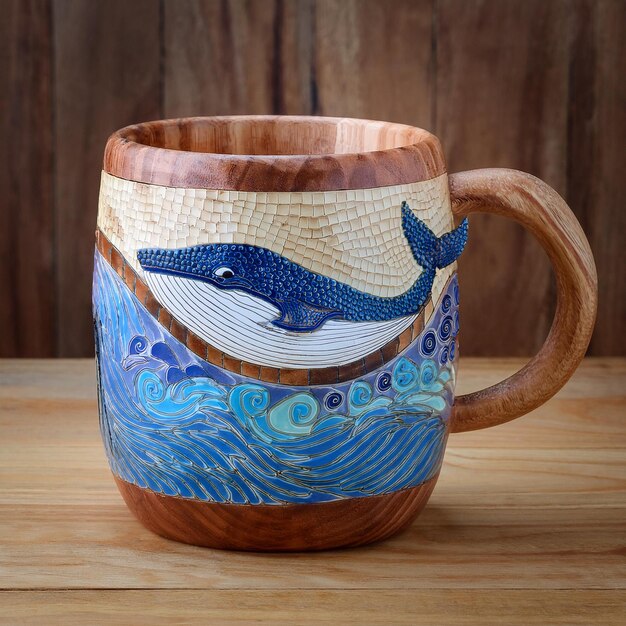 Photo a ceramic mug with a blue whale on it