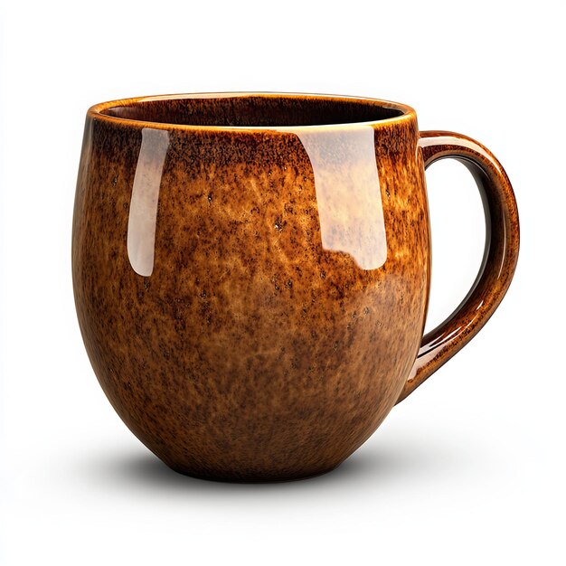 Photo ceramic mug with a carved exterior and a deep brown glaze giving it a rustic earthy appearance