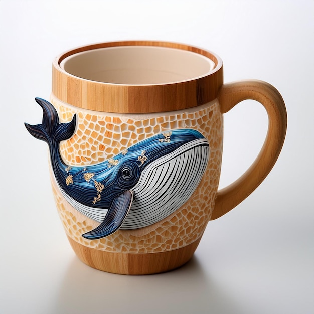 a ceramic mug with a fish on it that says  fish  on it