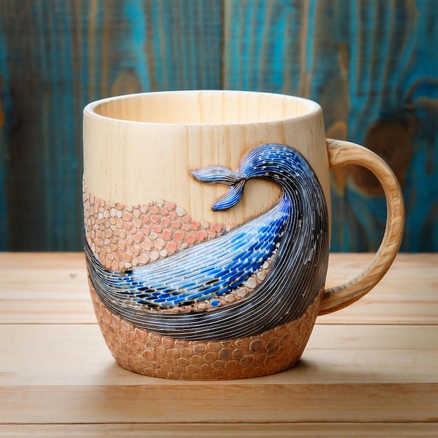 a ceramic mug with a fish on the side of it