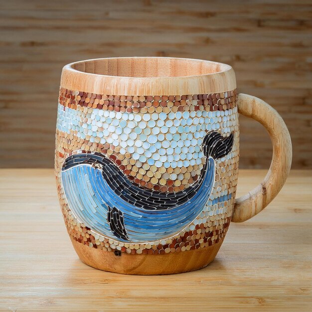 Photo a ceramic mug with a mermaid on it that has a fish on it