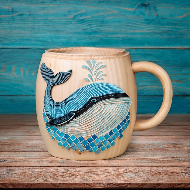 Photo a ceramic mug with a whale on it and a whale on the side