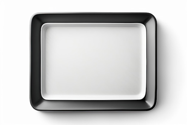 Ceramic plate in the shape of a rectangle in black isolated on a white background looking up