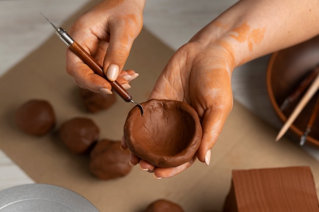 Ceramic and pottery tools still life