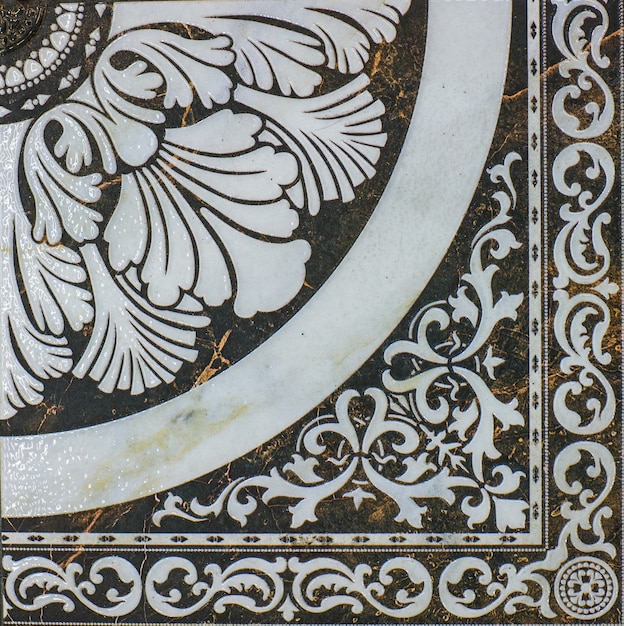 ceramic tile with abstract ornamental floral pattern