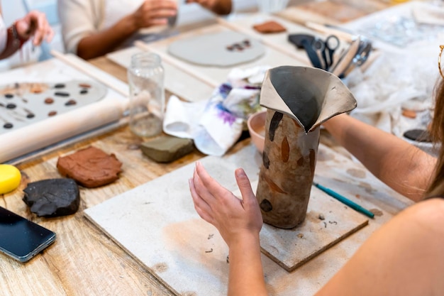 Photo ceramic workshop broken ceramic attempt to repair defective vase