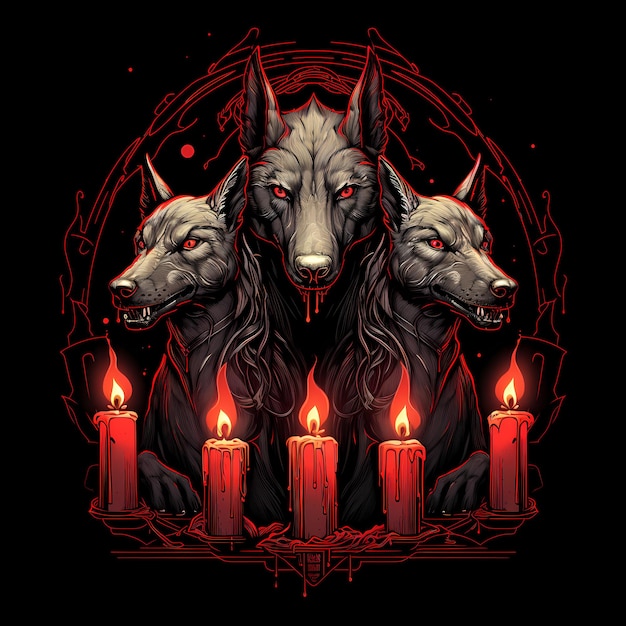 Photo cerberus and candles fire illustration