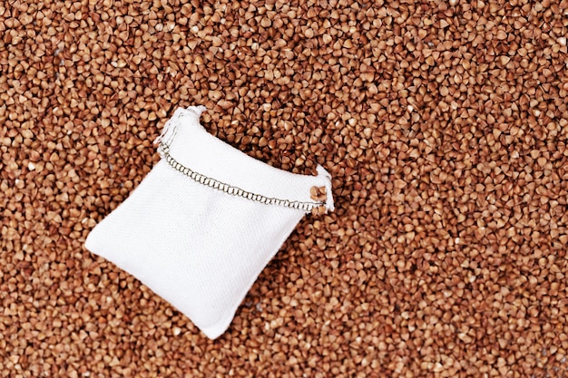 Cereal Buckwheat in sacks spilled