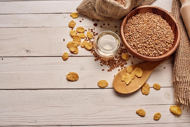 Cereal on the table food natural ingredients wood background