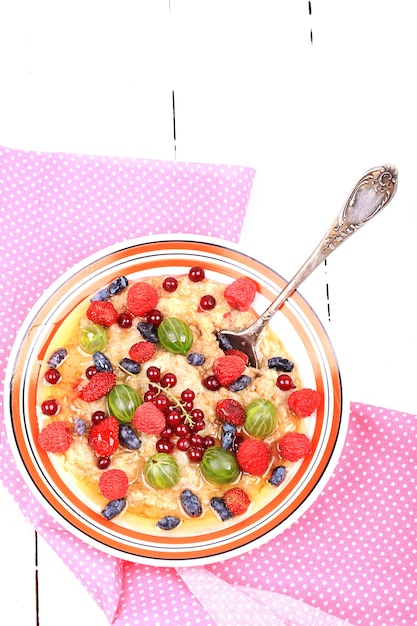 Cereal with fresh berries and honey for a healthy heart useful breakfast