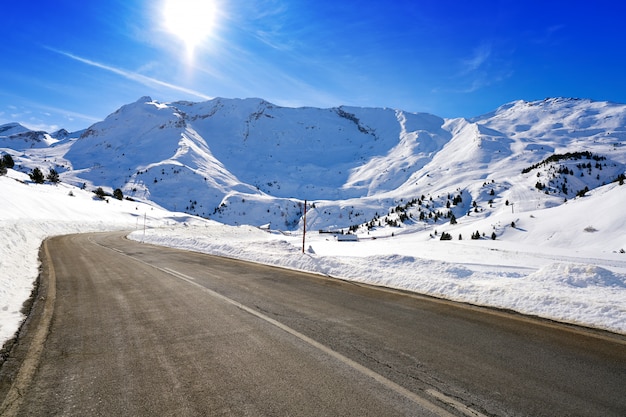 Cerler snow road snow Huesca Pyrenees Spain