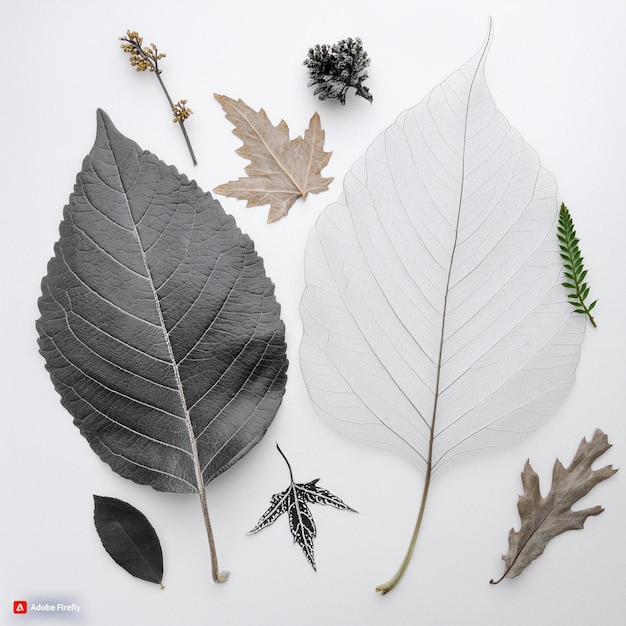 Photo certainly the image features a collection of black leaf illustrations on a white background showcasing various shapes and vein patterns