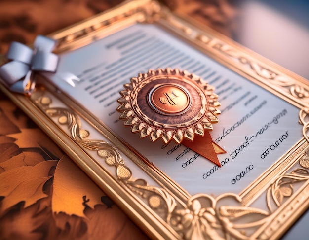 Photo certificate featuring ornate borders a gold seal and elegant typography symbolizing