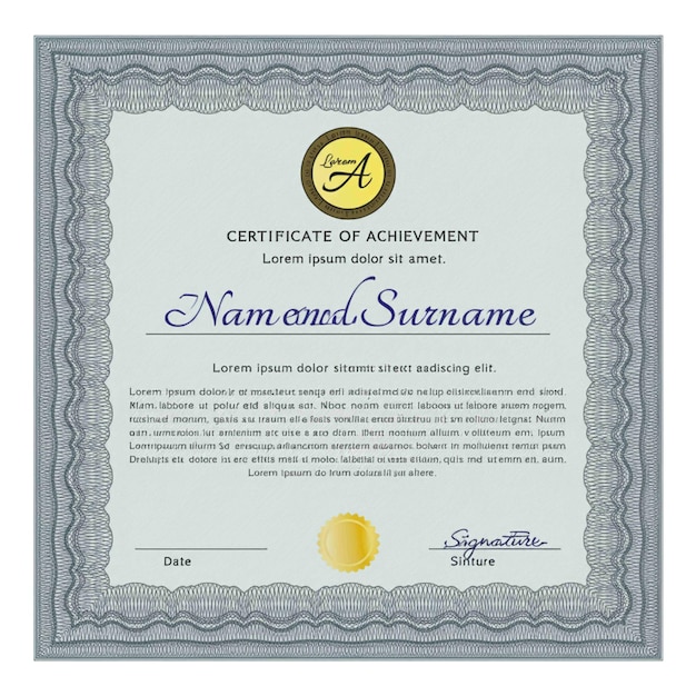 a certificate of quot nazarote quot is shown with a blue and gold border