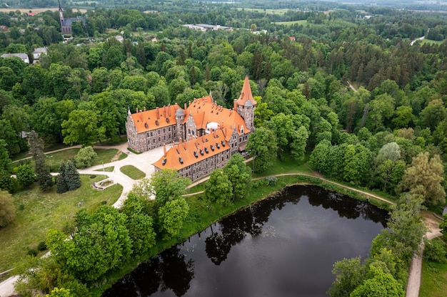 Cesvaine medieval castle in Latvia from above top view A manor house of the late 19th century