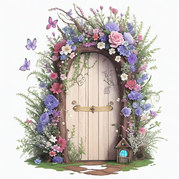 CF 09 _ Forest Fairy Door With Colorful Floral