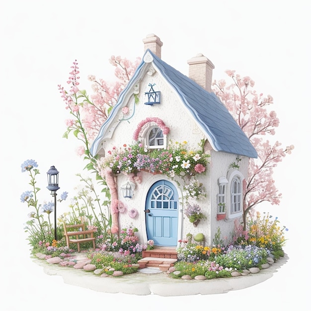 CF 09 _ Watercolour Pastel Fairy Garden House