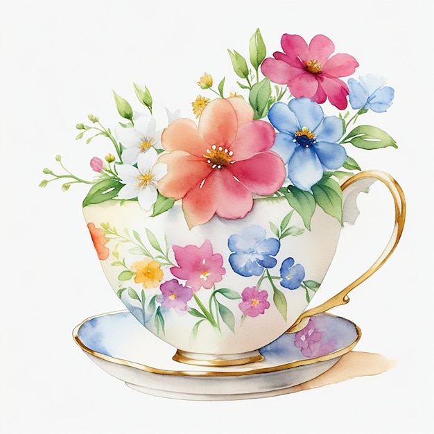 CF 09 _ Watercolour Teacup Flowers Clipart