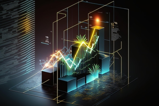 CGreen economy chart on dark colorful neon background AI