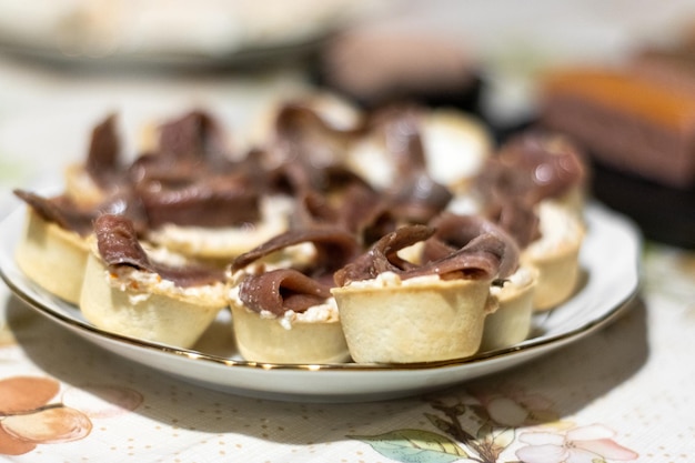 Chaca and anchovies canape selective focus