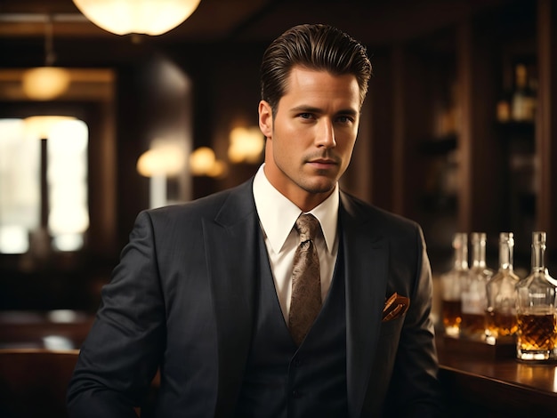 chad sigma male alpha handsome man in suit whiskey AI GENERATED