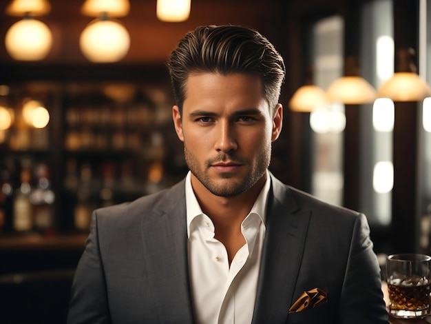 chad sigma male alpha handsome man in suit whiskey AI GENERATED