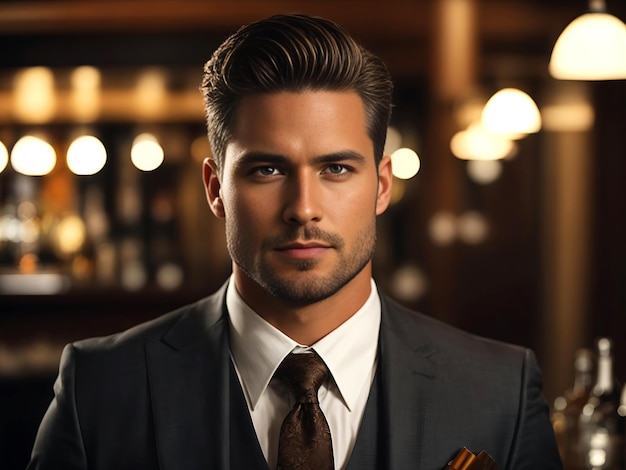 chad sigma male alpha handsome man in suit whiskey AI GENERATED