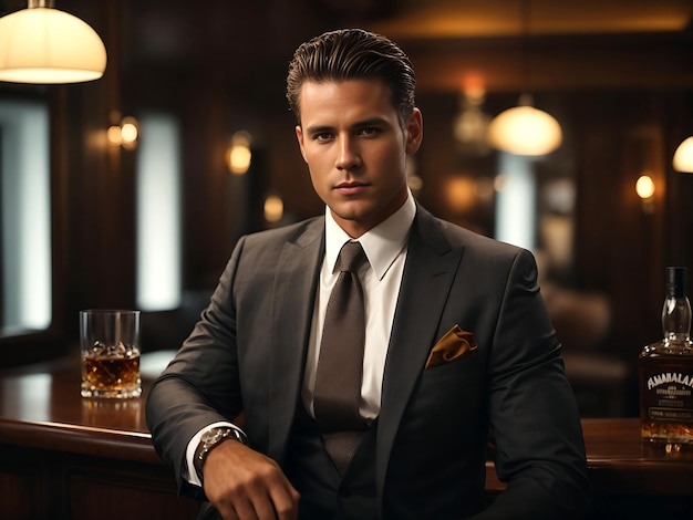 chad sigma male alpha handsome man in suit whiskey AI GENERATED