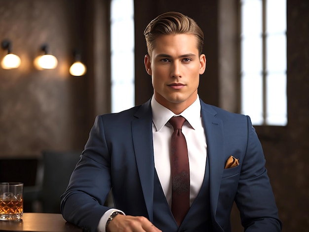 chad sigma male alpha handsome man in suit whiskey AI GENERATED