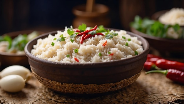 chaddannam indian famous traditional fermented rice with curd ricecurd rice with onions and chillies in a mud pot closeup with selective focus and blur