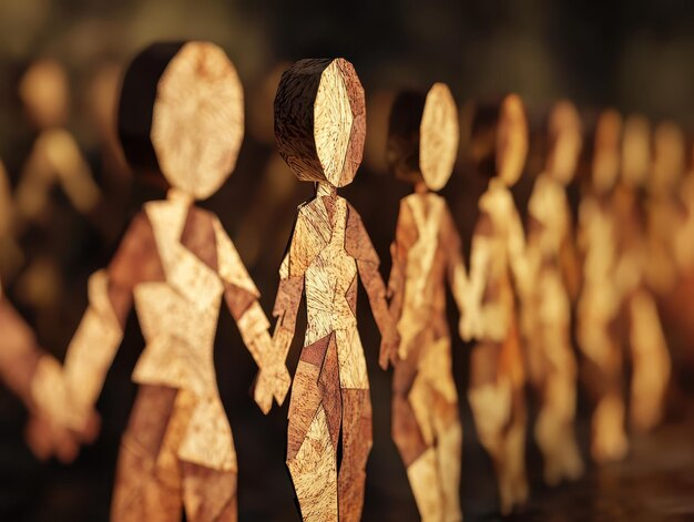 Photo chain of paper dolls holding hands in solidarity symbolizing unity