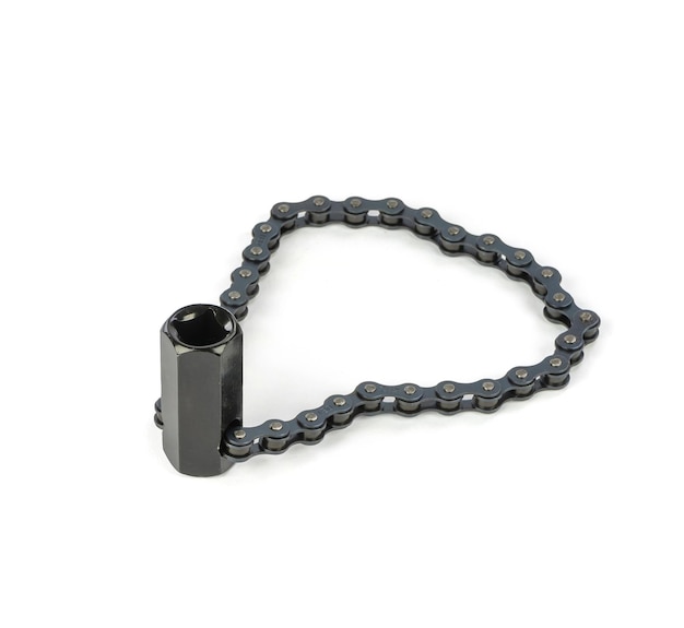 Chain wrench isolated over white background Chain wrench used to remove and install oil filter