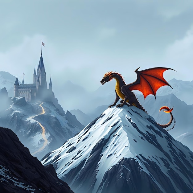 Photo chained dragon on top of a majestic mountain