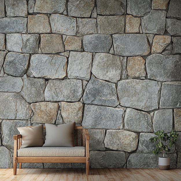 Photo a chair and a chair are in front of a stone wall