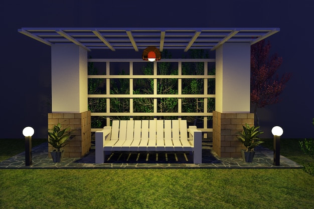 chair in the garden at night 3d rendering