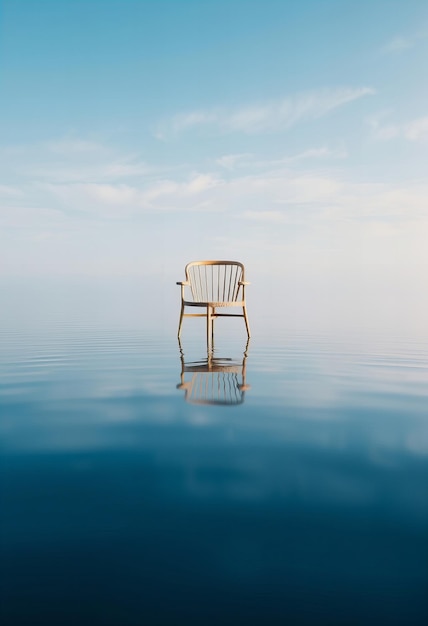 Photo a chair is floating in the water with a sky background