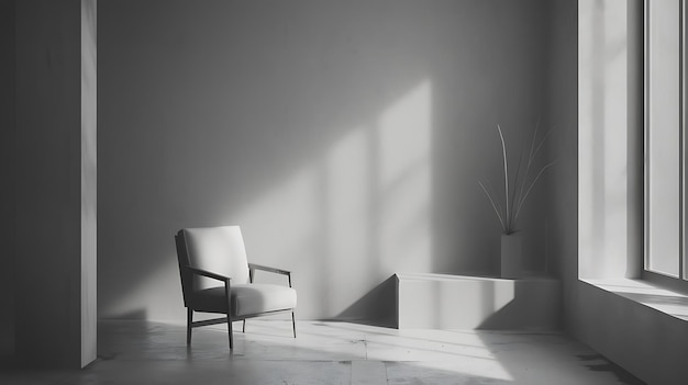 Photo a chair is in a room with a white wall and a lamp