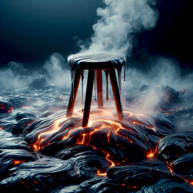 A chair in the lava flow of a volcano